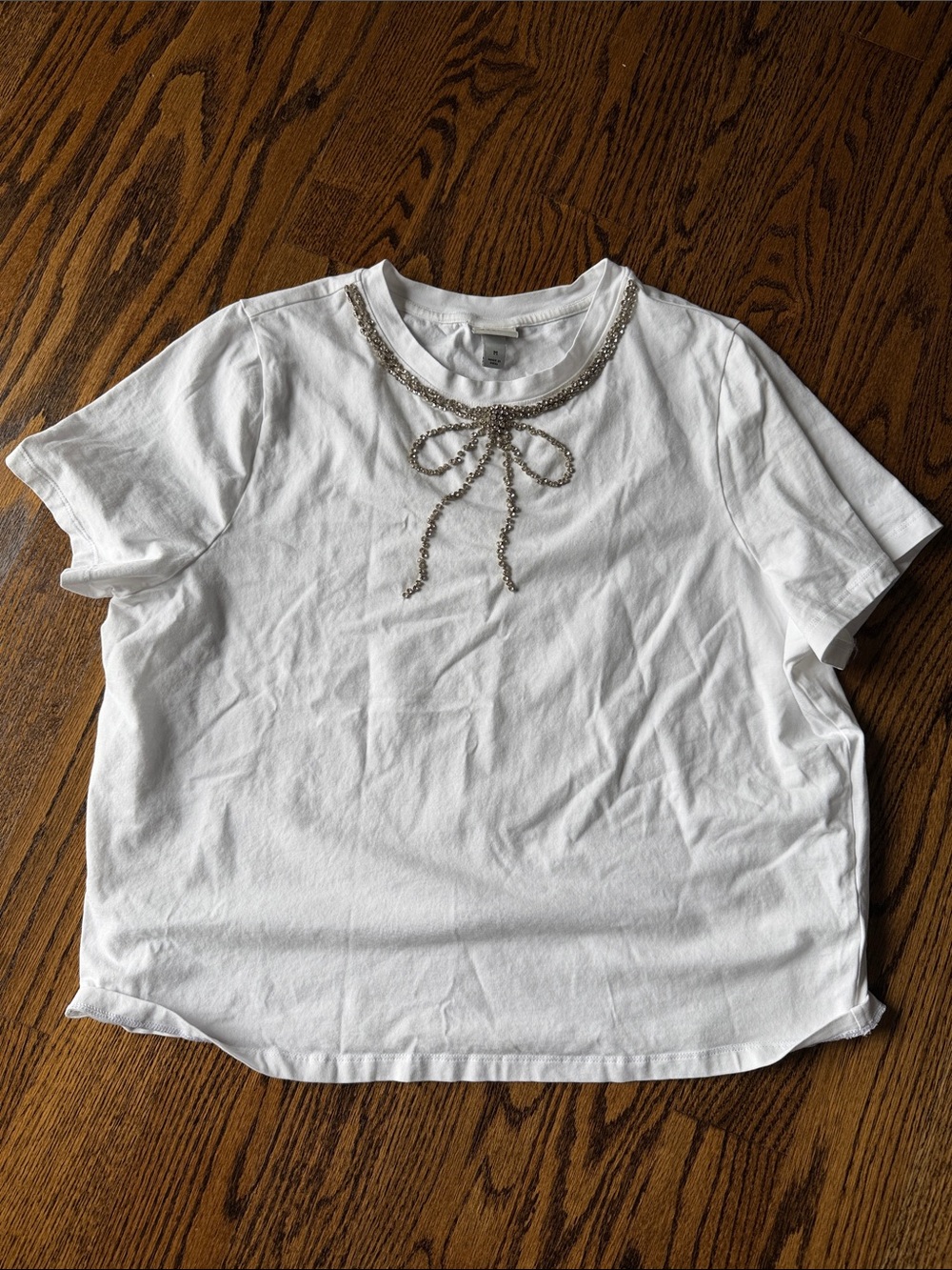 a new day White Short-Sleeve Tee with Bow Necklace Detail